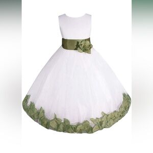 Flower Girl Easter Pageant White and Green Formal Dress with Flower NWT